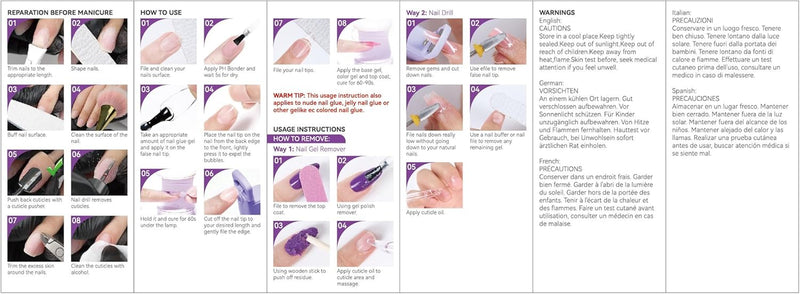 Gel Nail Glue - 6 in 1 UV Nails Glue Base Coat, Strong Adhesive for False Nails, Acrylic Tips, Press on Nails