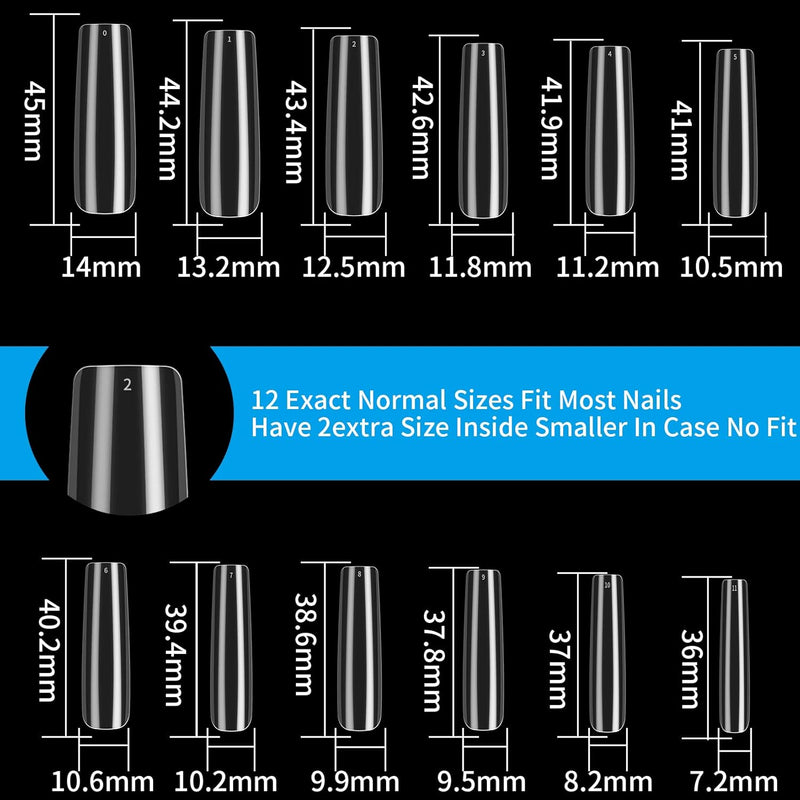 240 Pcs Clear Extra Long Nail Tips, Full Cover False Artificial Nail Tips, Press on Nails, Ballerina French Fake Nails Tip for Manicure Salon (Clear)