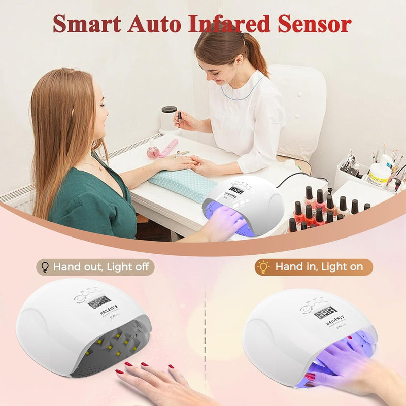UV LED Nail Lamp, 150W Gel Polish Nail Dryer, 4 Timer Presets, Auto Sensor, Detachable Base, Nail Art Tools for Fingernail
