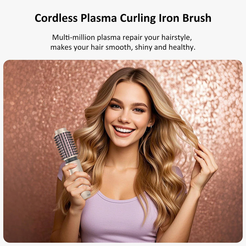 Cordless Hair Curler, 3 in 1 Cordless Hair Styler 40Mm, Portable Cordless Hot Brush with 4 Temperatures, 7000 Mah USB Rechargeable Cordless Heated Hair Curling Brush (Black)