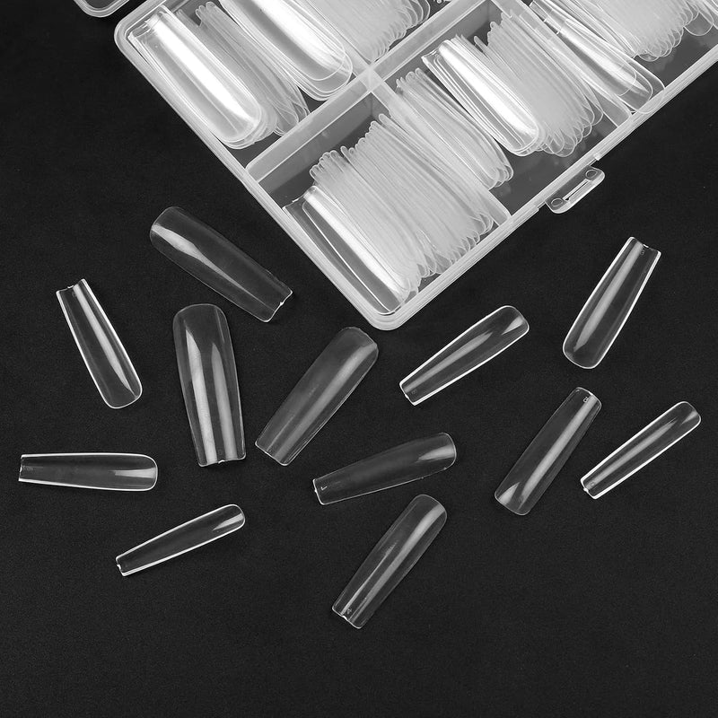 240 Pcs Clear Extra Long Nail Tips, Full Cover False Artificial Nail Tips, Press on Nails, Ballerina French Fake Nails Tip for Manicure Salon (Clear)