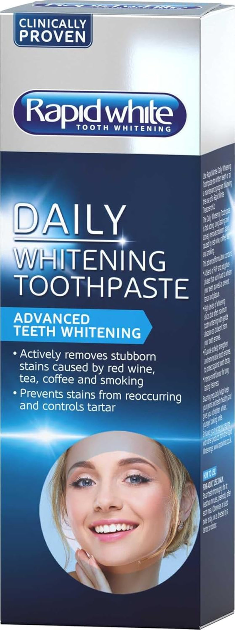 Daily White Toothpaste 100Ml | Fast-Acting and Long Lasting for Stubborn Stain Removal | Intense Mint Flavour for Lasting Freshness | Contains Fluoride to Protect against Tooth Decay