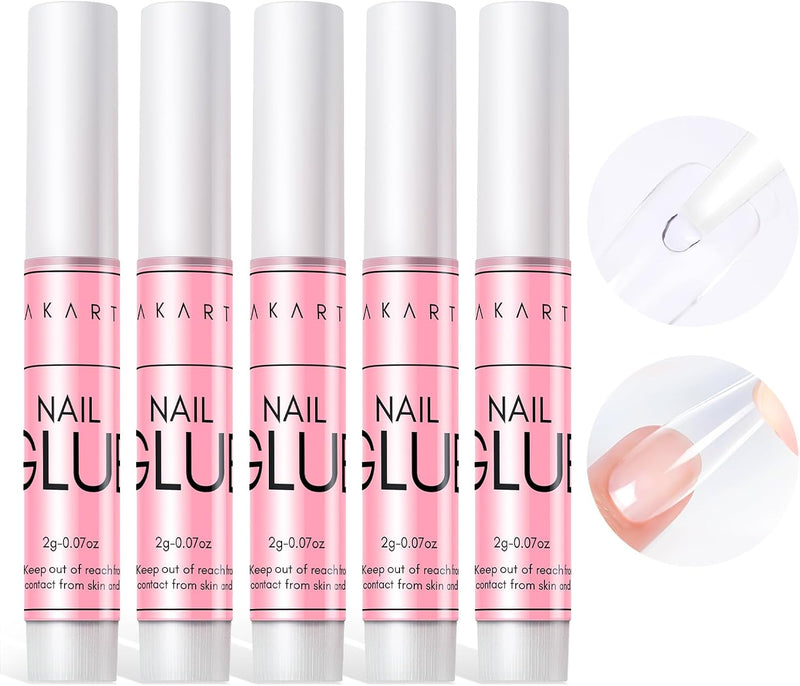 Strong Nail Glue, 5S Dries Quickly, No Need for Nail Lamp Cure, 5PCS Nail Glue Extra Strong for Acrylic Tips, Stick on Nails and False Nails, Long Lasting Nail Adhesive Glue for Fake Nails