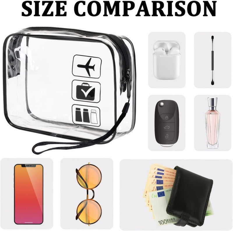 3Pcs Clear Travel Toiletries Bag, TSA Approved Toiletry Bag with Hand Strap, 20 X 20 Clear Plastic Bags for Airport Security, Portable Waterproof Cosmetic Makeup Bags - Travel Accessories