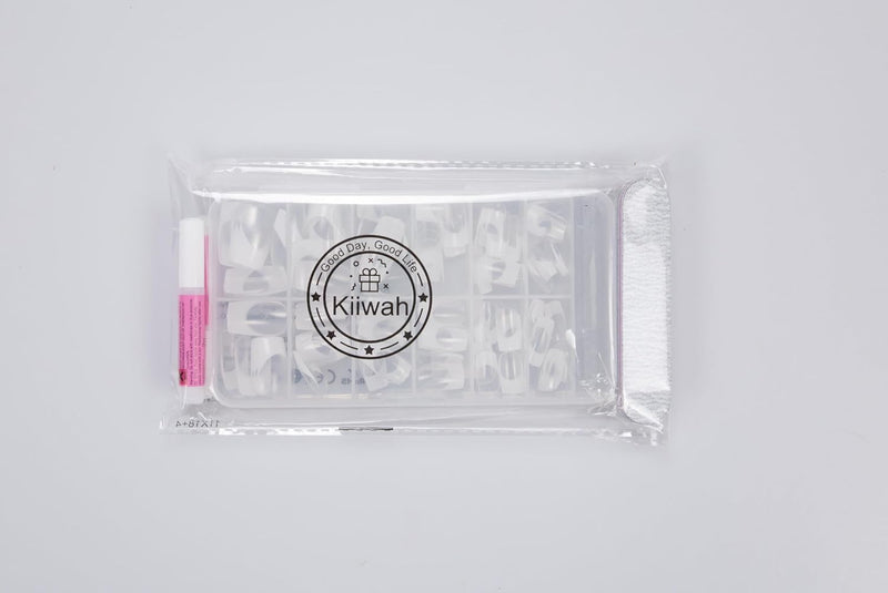 120Pcs French Manicure False Nails Square, Short French Tip False Nails, Full Cover Transparent Press on Nails Stick on Fake Nails for Women Girls Nails Art (White)