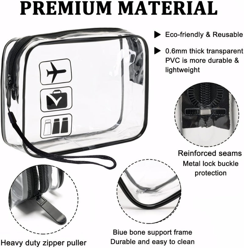 3Pcs Clear Travel Toiletries Bag, TSA Approved Toiletry Bag with Hand Strap, 20 X 20 Clear Plastic Bags for Airport Security, Portable Waterproof Cosmetic Makeup Bags - Travel Accessories