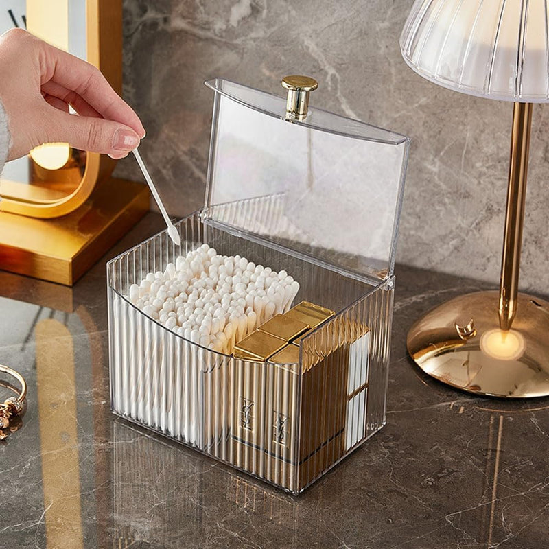 Cotton Pad Dispenser, Acrylic Cotton Buds Storage Container with Lid, PP + ABS Material, Green, Cosmetic Organizer