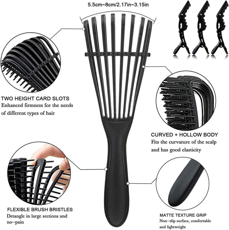 Hair Brush Set Curly Hair Brush Detangling Brush 7 Row Styling Brush for Detangling,Separating,Shaping and Defining Curls,Includes Scalp Massager,Hair Pins,Silk Bonnet for Sleeping,Spray Bottle