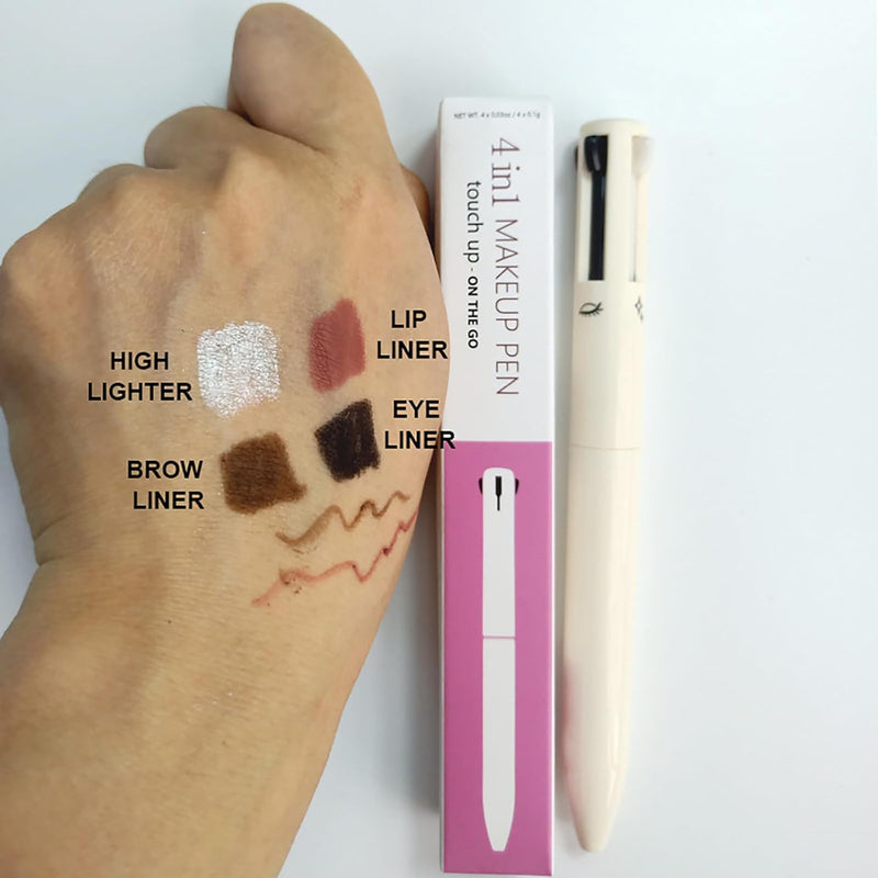 4 in 1 Makeup Pen, 2PCS, Eye Liner, Brow Liner, Lip Liner, Highlighter Pen, All in One Waterproof Long-Lasting Multi-Function Beauty Pencil, Facial Makeup Easy Carry for Wedding Party, 010