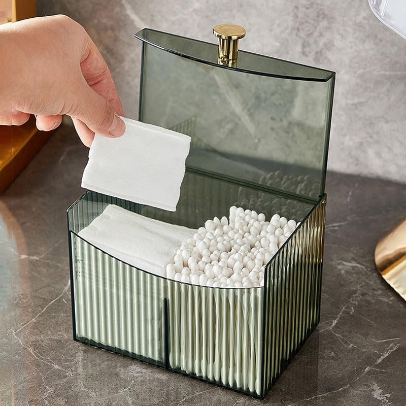 Cotton Pad Dispenser, Acrylic Cotton Buds Storage Container with Lid, PP + ABS Material, Green, Cosmetic Organizer