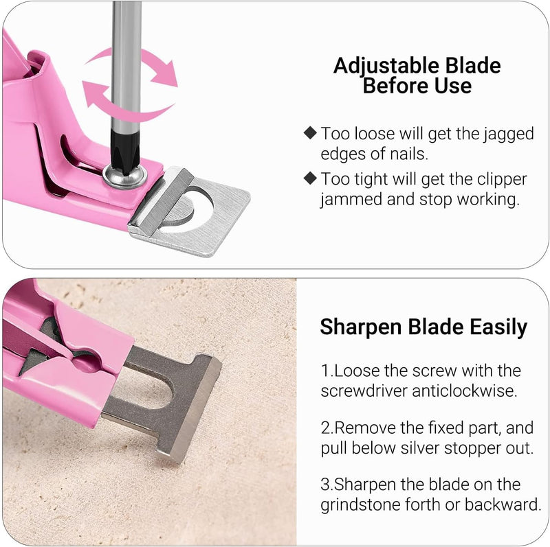 Acrylic Nail Clippers with 15Pcs Magnets Tip Cutters for Fake Gel Nails Sharp Professional Manicure Pedicure with Length Measurement Trimmer Nail Care Tools (Pink)