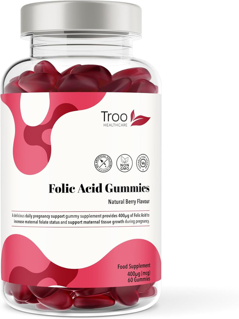 Folic Acid 400Μg Gummy Prenatal Supplement - 60 Natural Berry Flavour Gummies to Support Health Pregnancy & Foetus Development - No Common Allergens or GMO