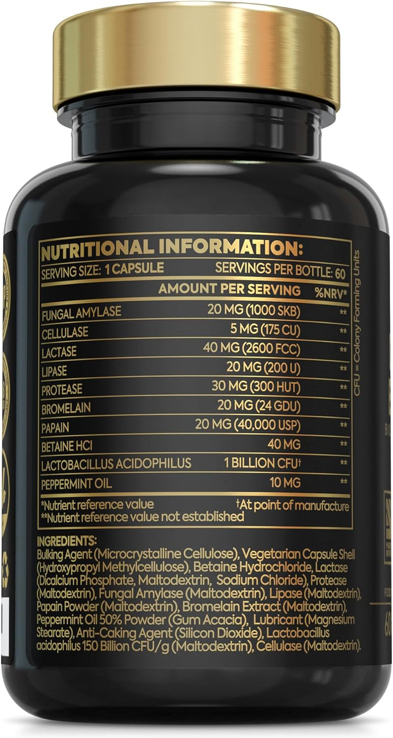 10-In-1 Digestive Enzyme Supplements | Made in the UK | Probiotics & Peppermint Oil for Gut Health, Bloating Relief and Belly Reduction | One Vegan Capsule per Meal | 90 Capsules