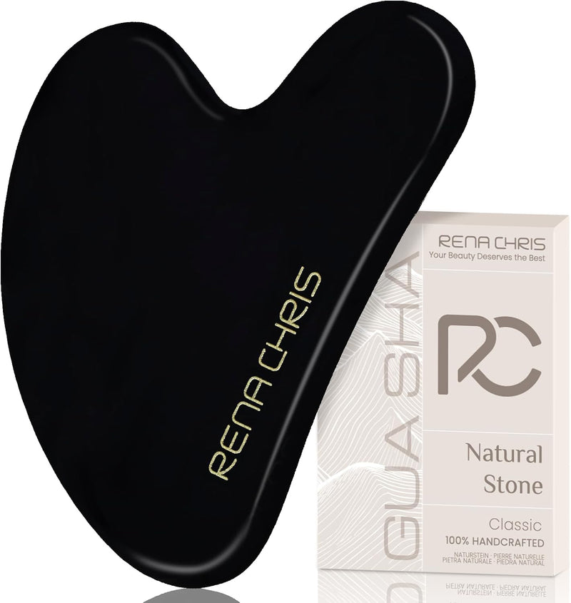 Gua Sha Facial Tools, Natural Obsidian Gua Sha Stone, Face Guasha Tool for Jawline Sculpting and Puffiness Reducing, Guasha Massage Tool, Skin Care Gift - Black