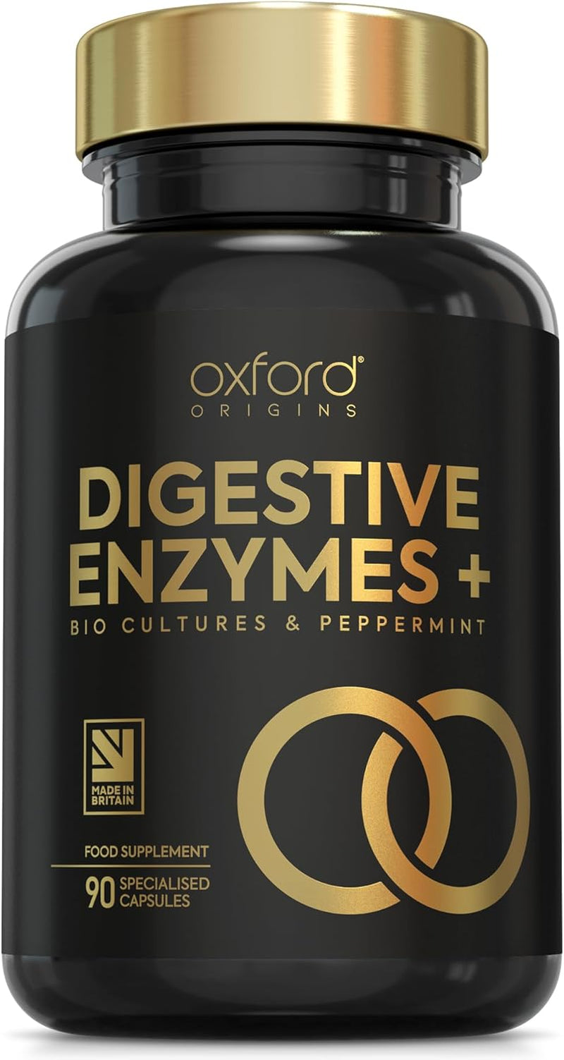 10-In-1 Digestive Enzyme Supplements | Made in the UK | Probiotics & Peppermint Oil for Gut Health, Bloating Relief and Belly Reduction | One Vegan Capsule per Meal | 90 Capsules