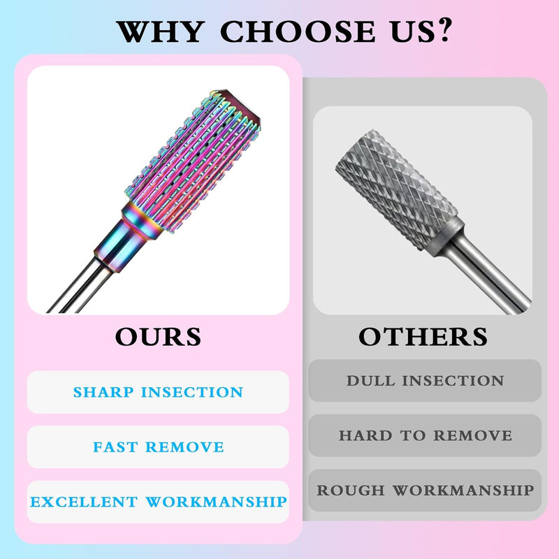 7 Pcs Nail Drill Bits Set, Tungsten 3/32 Inch Carbide Diamond Nail Drill Bits for Acrylic Nails, Curticle Bit for Nail Drill, Professional Cuticle Removal Nail Tools for Manicure Pedicure