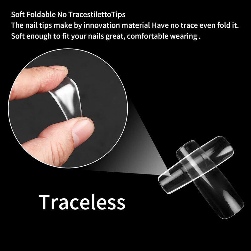 240 Pcs Clear Extra Long Nail Tips, Full Cover False Artificial Nail Tips, Press on Nails, Ballerina French Fake Nails Tip for Manicure Salon (Clear)