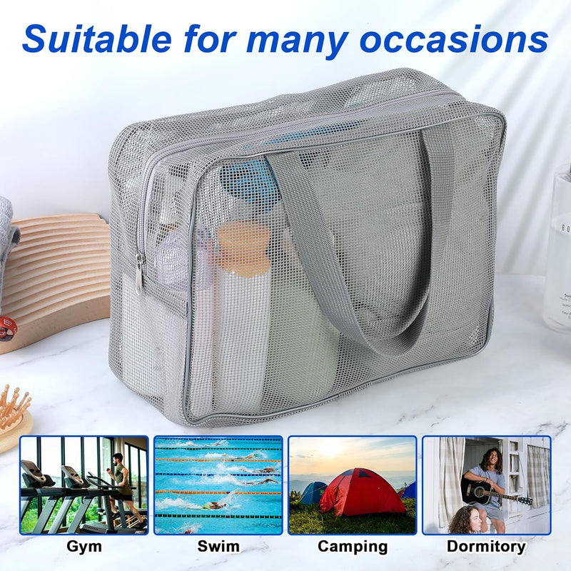 Mesh Shower Caddy Mash Shower Bag Portable Mesh Toiletry Tote Gym Bag Organizer Tote for Gym College Dorm Room(Grey)