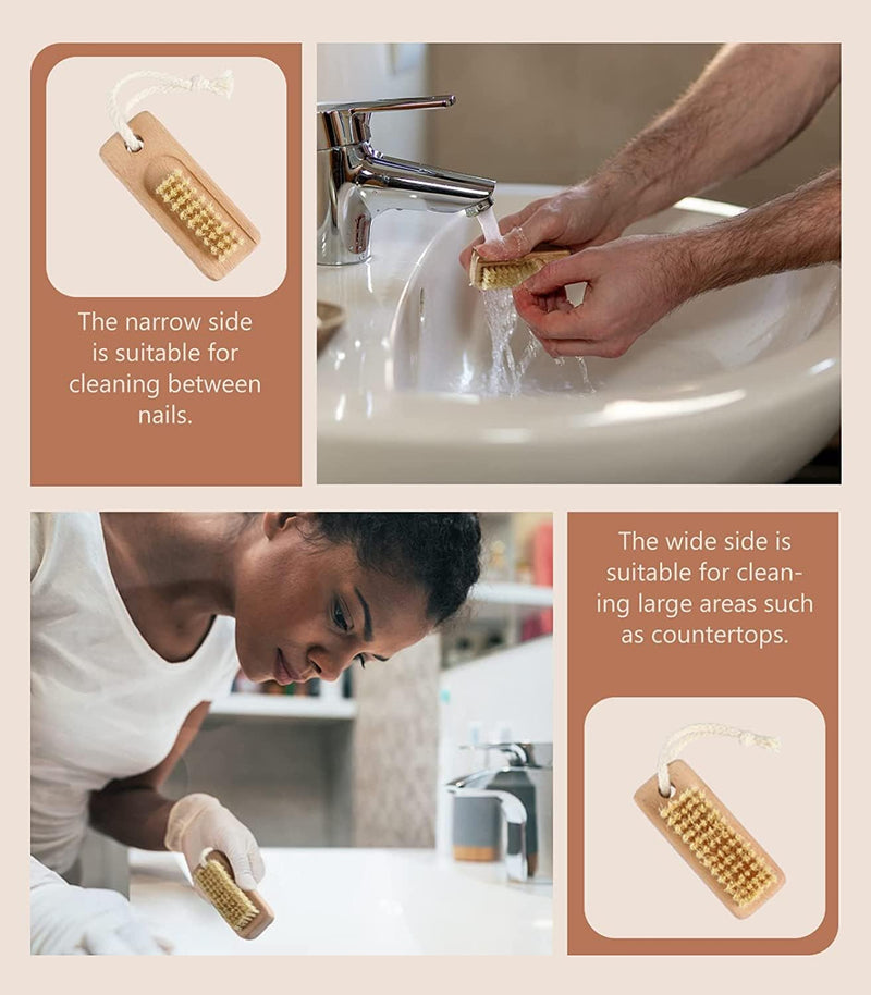Wooden Nail Brush, Double Sided Hand and Nail Cleaning Brush, 2Pcs Scrubbing Brush Eco Friendly Fingernail Brush Hanging Rope Hand Toes Nail Home Garden Salon Use-Bench Wood, 1.0 Count