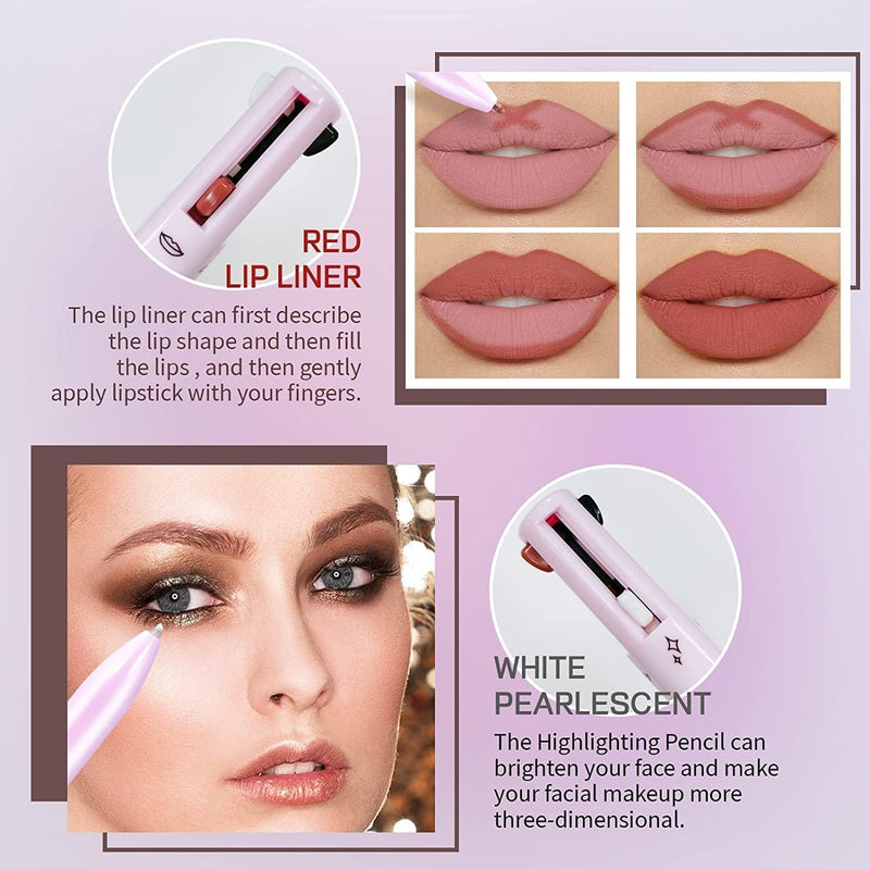 4-In-1 Makeup Pen, Eye Liner, Brow Liner, Lip Liner, & Highlighter Pen, Waterproof All in One Makeup Pen Eye Long-Lasting 4 Color Multi-Function Makeup Beauty Pencil