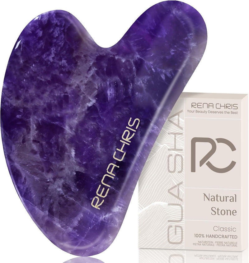 Gua Sha Facial Tools, Natural Amethyst Gua Sha Stone, Face Guasha Tool for Jawline Sculpting and Puffiness Reducing, Guasha Massage Tool, Skin Care Gift - Purple