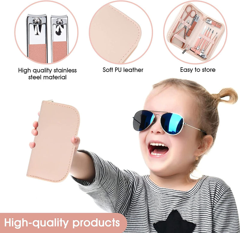 Nail Clippers and Beauty Tool Portable Set, Rose Gold Martensitic Stainless Steel Manicure Set 12 in 1, with Pink Leather Bag, Suitable for Home, Workplace, Outdoor Travel, Gift Giving, Beauty Salon.