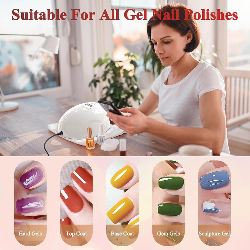 UV LED Nail Lamp, 150W Gel Polish Nail Dryer, 4 Timer Presets, Auto Sensor, Detachable Base, Nail Art Tools for Fingernail