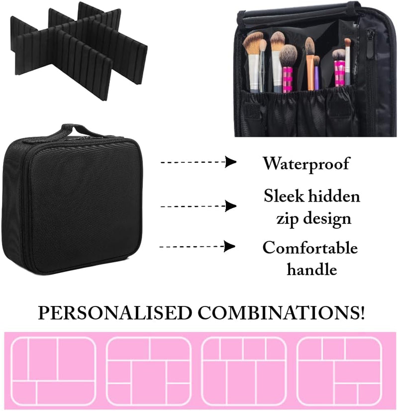 Makeup Bag for Women - Vanity Case Perfect for Travel with Make up Organiser Storage and Individual Compartments