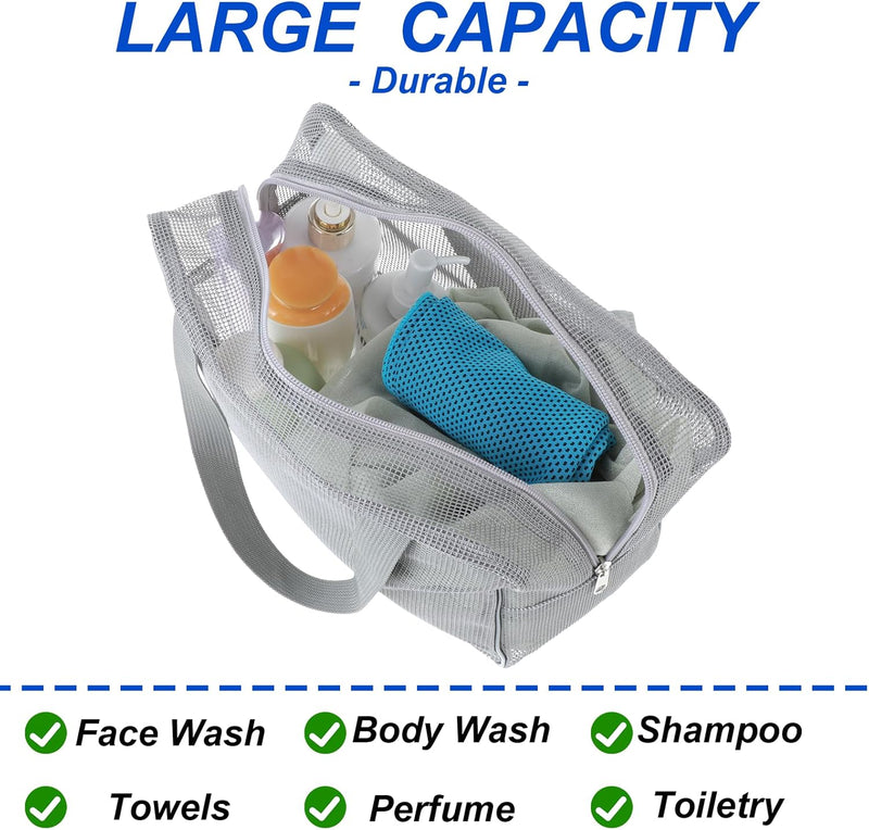 Mesh Shower Caddy Mash Shower Bag Portable Mesh Toiletry Tote Gym Bag Organizer Tote for Gym College Dorm Room(Grey)