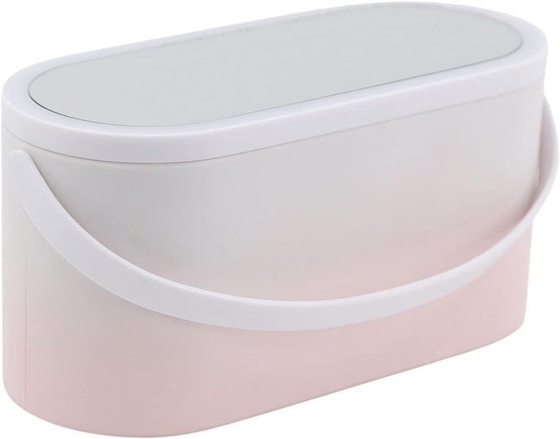 Portable LED Makeup Box,  Women Travel Makeup Box Organiser Storage with Led Mirror Travelling Toiletry (Pink Gradient)