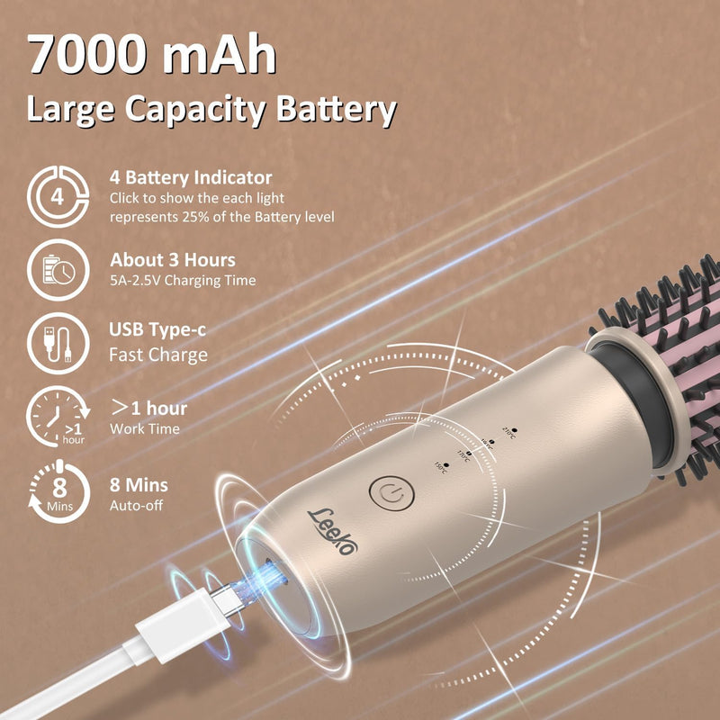 3 in 1 Hot Hair Curler and Straightener Brush, 40Mm, 4 Temperatures, USB Rechargeable (Blue)