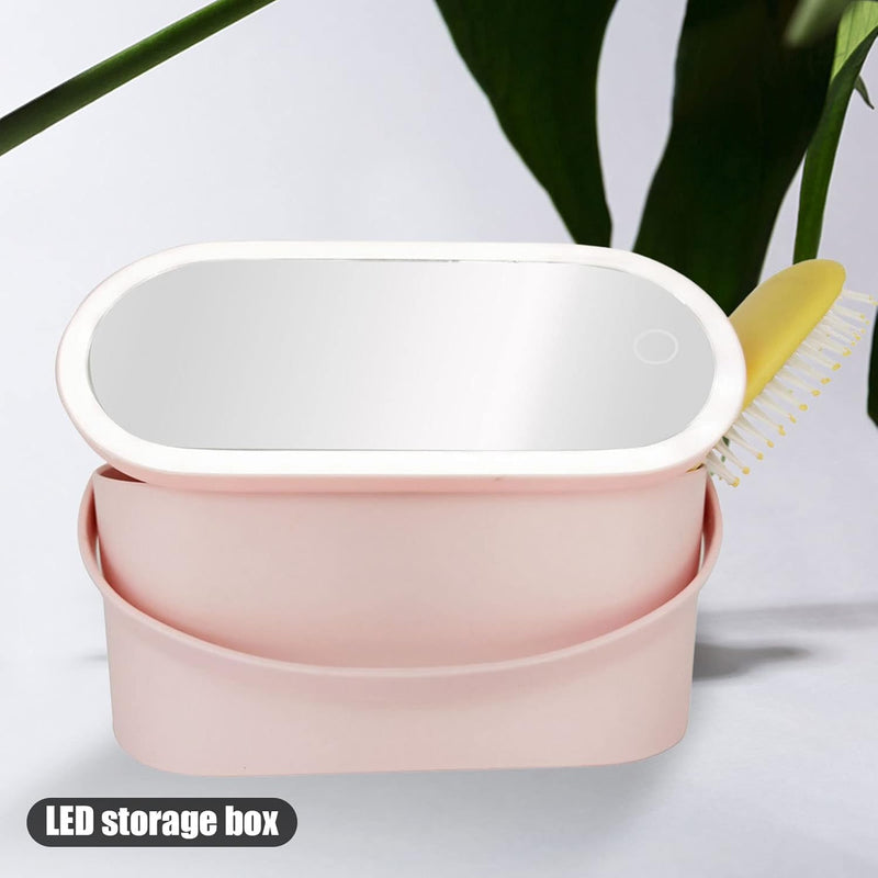 Portable LED Makeup Box,  Women Travel Makeup Box Organiser Storage with Led Mirror Travelling Toiletry (Pink Gradient)