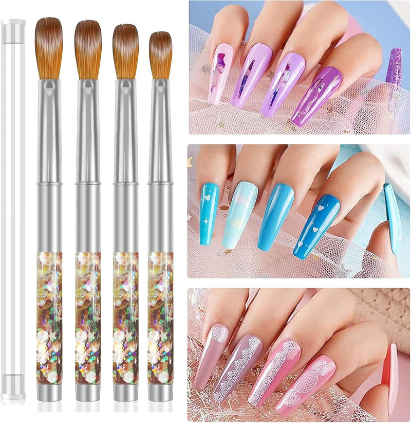 4PCS Acrylic Nail Brushes Set, Nails Art Brush for Nail Extension & Carving Size (19/23/24/25Mm)
