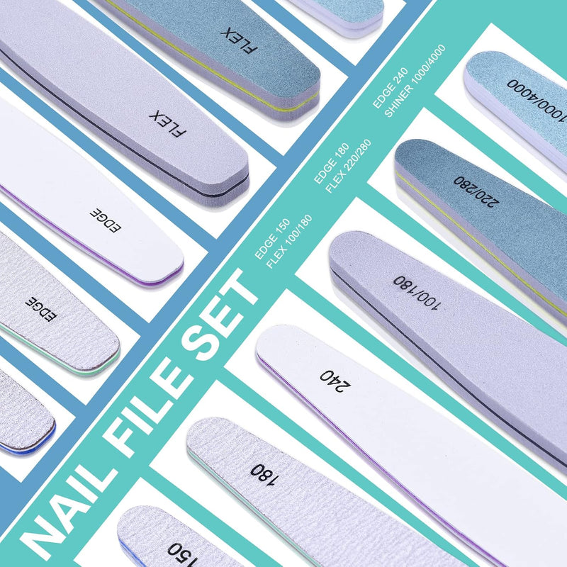 Nail Files,  6Pcs Professional Emery Boards Set for Acrylic Gel Natural Nails(Include 150,180,240,100/180,220/280,1000/4000 Grit)