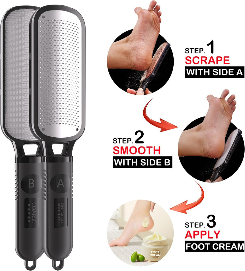 2 in 1 Foot File Scraper Hard Skin Remover, Professional Double Sided Metal Callus Remover for Feet Scrubber Rasp Pedicure Tool - 1 Pack