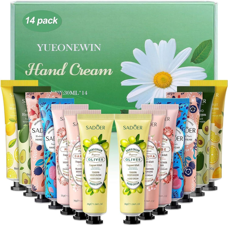 14 Pack Hand Cream Gift Set, Floral Assorted Mini Hand Foot Cream, Christmas Gifts Day Night Cream Moisturizer for Winter Rough Dry Hands, Body Cream Gift Set for Birthday Mothers Day Gifts (420Ml)