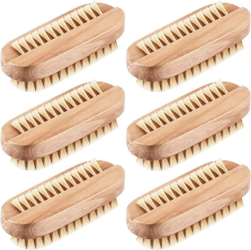 6 Pieces Nail Brushes Wooden Double Sided Scrub Handle Hand Fingernail Wood Nail Brushes for Cleaning Men Women Adult Kid Toe Foot Manicure Pedicure Supplies