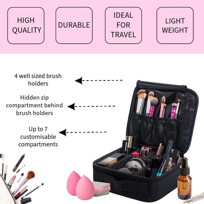 Makeup Bag for Women - Vanity Case Perfect for Travel with Make up Organiser Storage and Individual Compartments