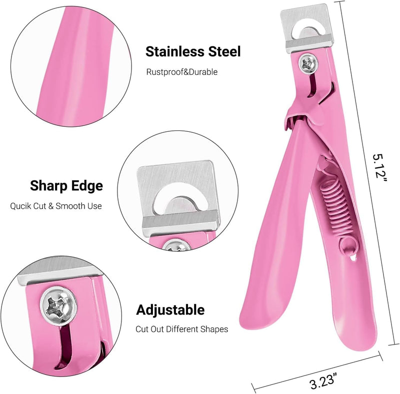 Acrylic Nail Clippers with 15Pcs Magnets Tip Cutters for Fake Gel Nails Sharp Professional Manicure Pedicure with Length Measurement Trimmer Nail Care Tools (Pink)