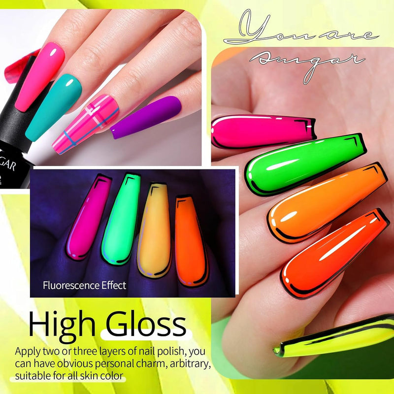 Neon Gel Nail Polish Set, 12 Colors Halloween Hot Pink Orange Yellow Green Blue Red Purple Neon Pastel Color Spring Summer Gel Polish Kit for Home DIY Nail Salon
