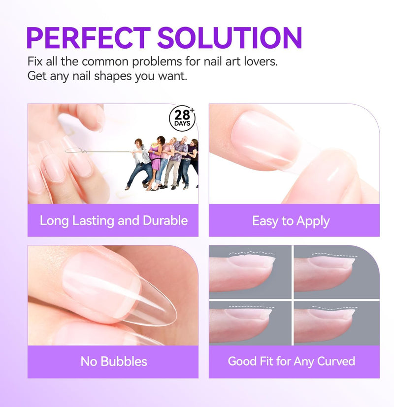 Gel Nail Glue - 6 in 1 UV Nails Glue Base Coat, Strong Adhesive for False Nails, Acrylic Tips, Press on Nails