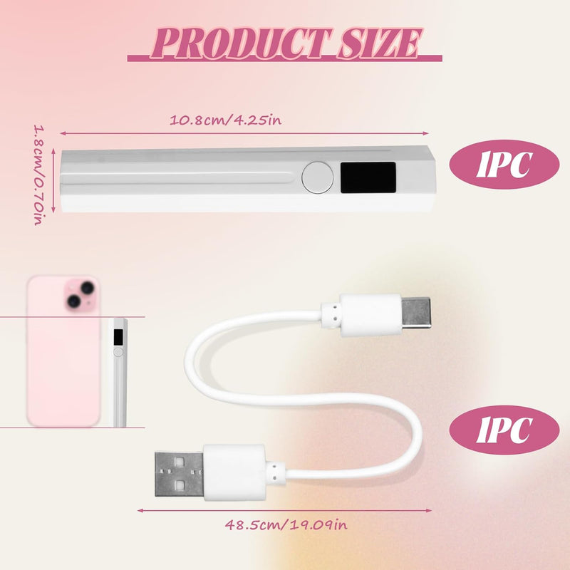 UV Nail Lamp Handheld UV Light Nail Dryer Curing Portable USB Rechargeable Led Mini Nail Lamps Quick Drying 3W Flash Cure Nail Dryer with LED Screen Gift for Women for DIY at Home, Travel, White