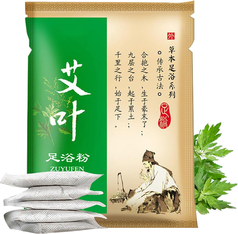 Mugwort Powder Foot Soak, 100 Bags/Pack Chinese Natural Mugwort Herb Foot Soak, Disposable Herbal Foot Bath Soak for Relax Eliminating Dampness