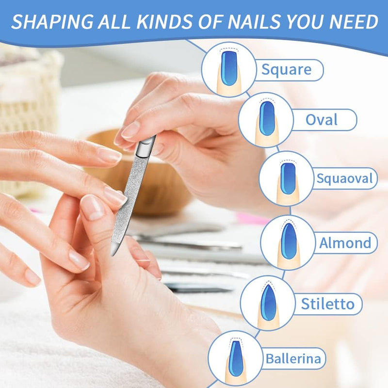 Professional Double Sided Metal Nail Files - Stainless Steel for Fingernails & Toenails, Diamond Nail Files for Home, Salon & Travel Use