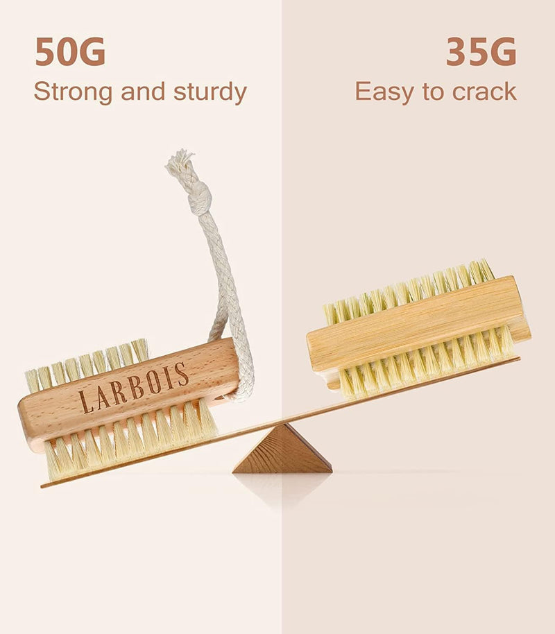 Wooden Nail Brush, Double Sided Hand and Nail Cleaning Brush, 2Pcs Scrubbing Brush Eco Friendly Fingernail Brush Hanging Rope Hand Toes Nail Home Garden Salon Use-Bench Wood, 1.0 Count