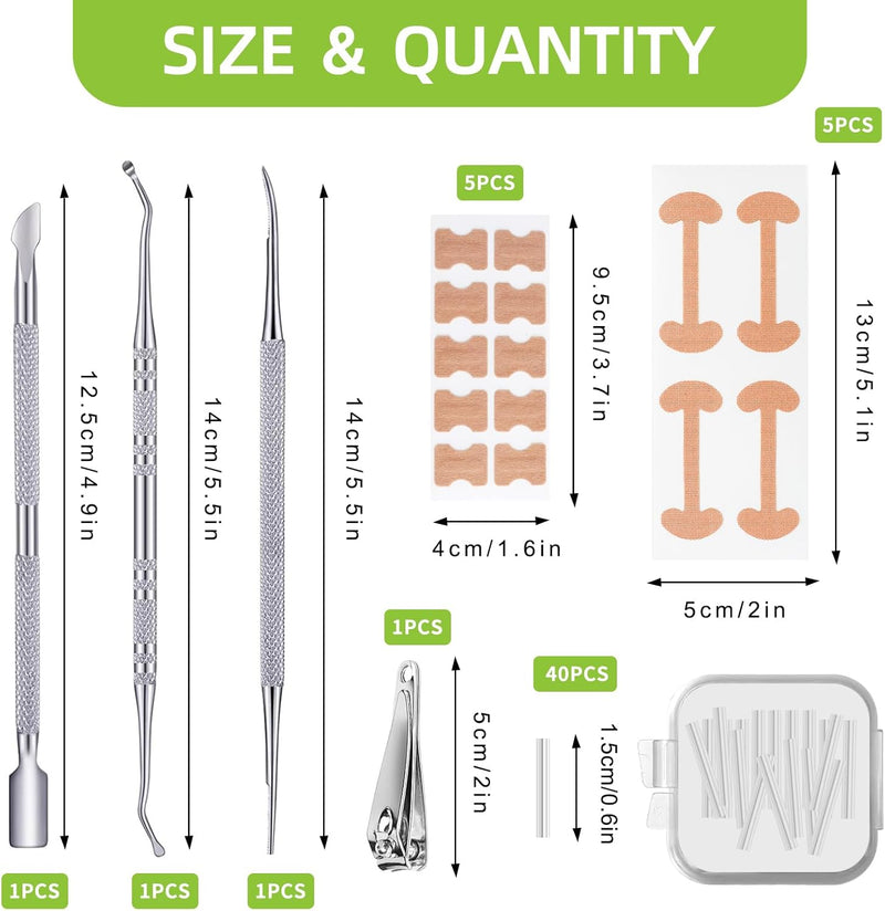 114 Pcs Ingrown Toenail Treatment Corrector, Ingrown Toenail Tool with Nail Clippers Ingrown Toenail File and Lifter, Ingrowing Toenail Treatment Kit, Pedicure Tools for Caring for Toes