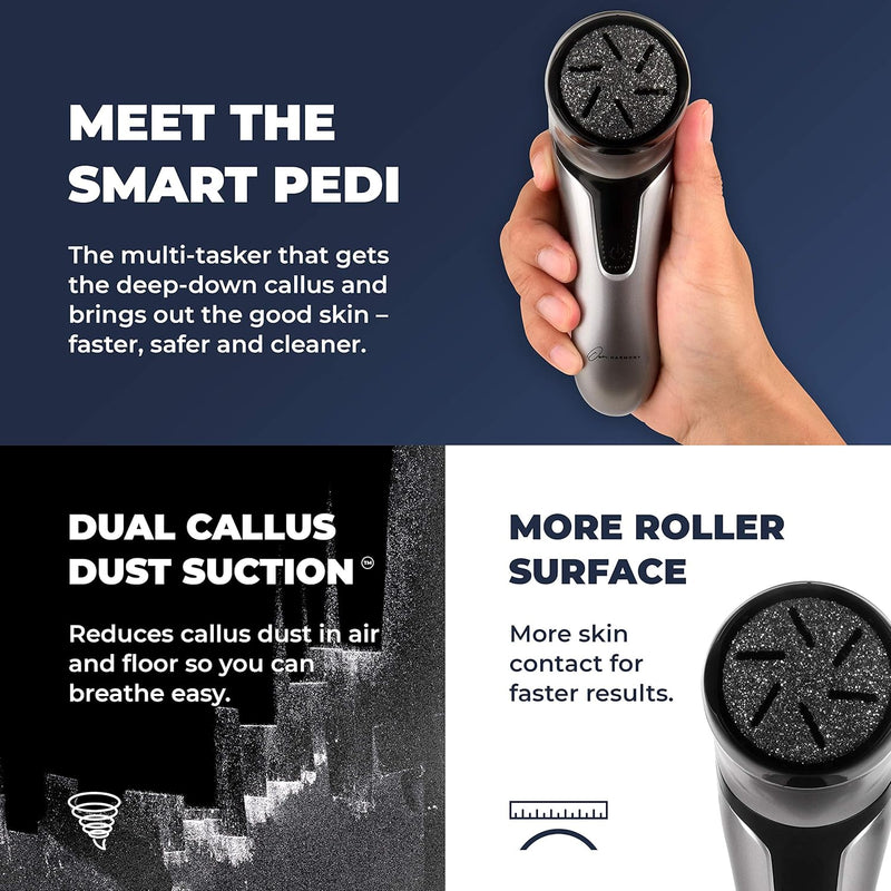 Electric Hard Skin Remover with Vacuum Absorption - Professional Pedicure Tools for Pedi Callus Foot Care - 3 Rollers Electronic Feet File CR2100 - Best for Dry, Cracked Heels (USB Cord)