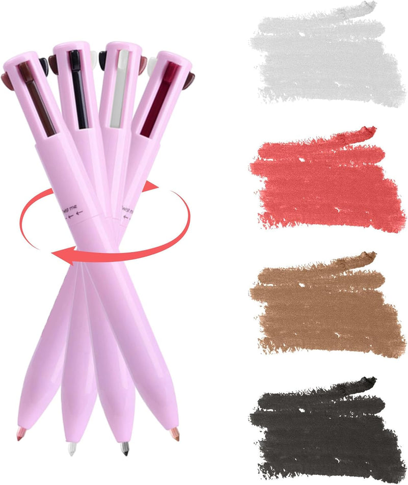 4-In-1 Makeup Pen, Eye Liner, Brow Liner, Lip Liner, & Highlighter Pen, Waterproof All in One Makeup Pen Eye Long-Lasting 4 Color Multi-Function Makeup Beauty Pencil