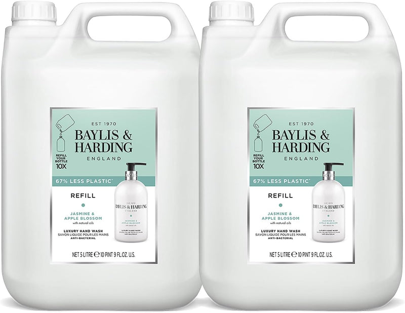 Jasmine & Apple Blossom Anti-Bacterial Hand Wash 5 Litre Refill (Pack of 2 - Total 10 Litres) - Vegan Friendly