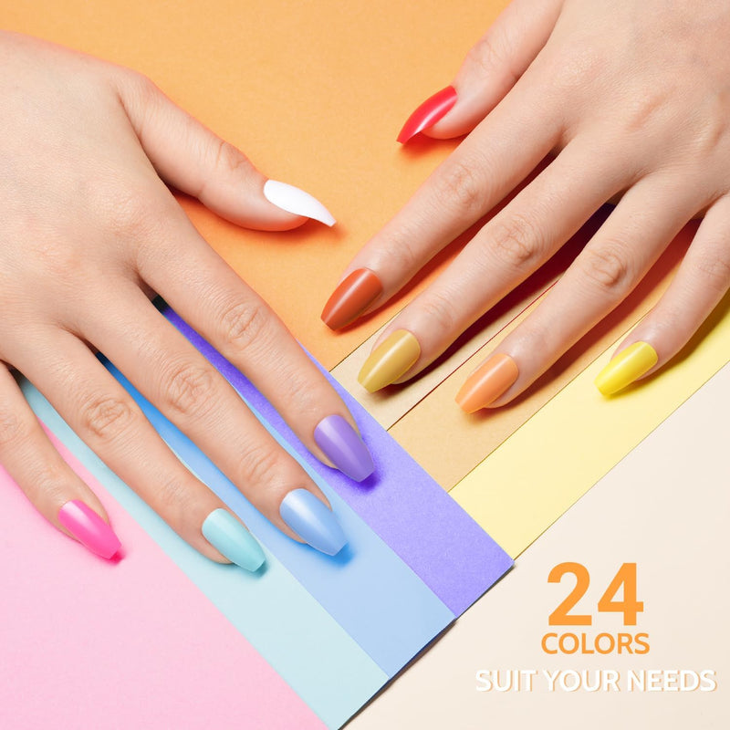 Press on Nails,  24 Colors/720 Pcs Medium Coffin Fake Nails with Glue, Emery Board, Tabs, Stickers & Tweezer for Women, Girls